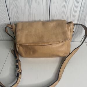 Aimee Kestenberg Leather Crossbody Bag Beige Flap 10x6 Y2K Style Adjustable